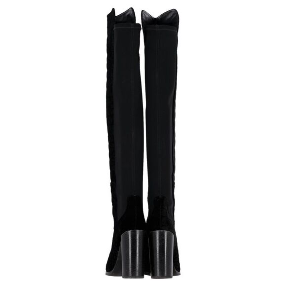 Stuart Weitzman Crocodile-Embossed Knee-High Heeled Boots in Black Velvet - Picture 7 of 12